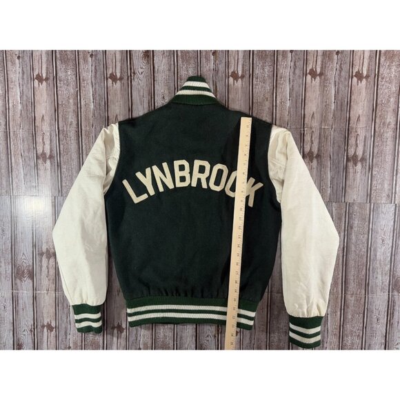 Lynbrook Empire Sporting Goods Wool leahter Varsity Jacket Sz 40 M green Vintage - Picture 2 of 5